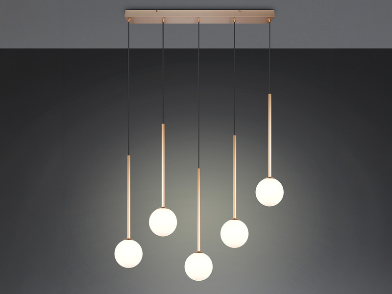 Pendelleuchte FIRANO Gold 5-flammig mit Glaskugeln, Breite 107cm
