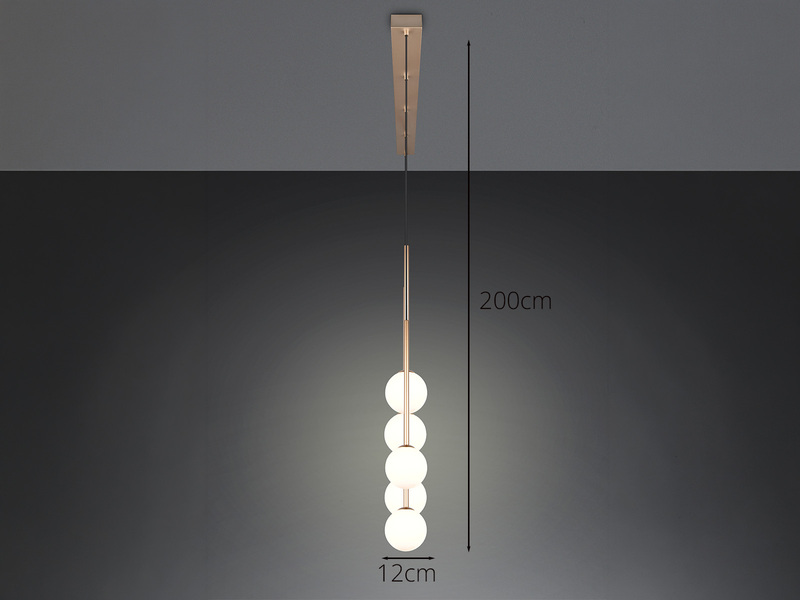 Pendelleuchte FIRANO Gold 5-flammig mit Glaskugeln, Breite 107cm