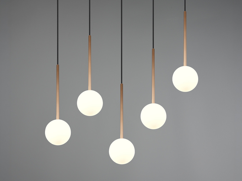 Pendelleuchte FIRANO Gold 5-flammig mit Glaskugeln, Breite 107cm