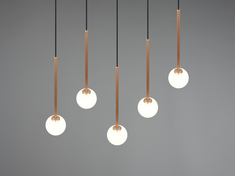 Pendelleuchte FIRANO Gold 5-flammig mit Glaskugeln, Breite 107cm