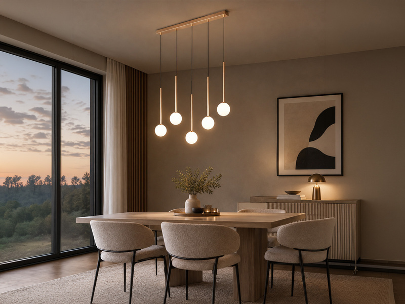 Pendelleuchte FIRANO Gold 5-flammig mit Glaskugeln, Breite 107cm
