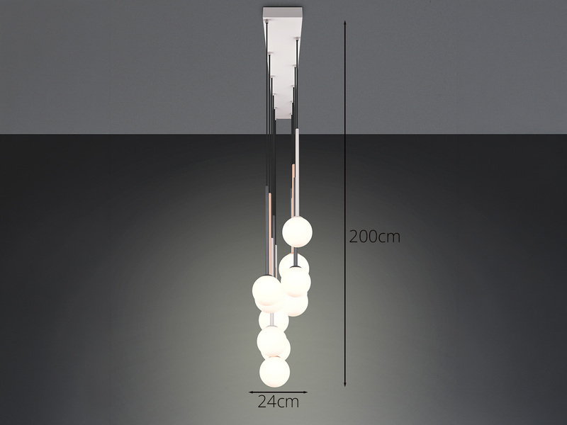 Pendelleuchte FIRANO mehrfarbig 11-flammig mit Glaskugeln, Breite 129cm