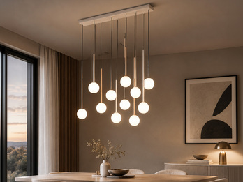 Pendelleuchte FIRANO mehrfarbig 11-flammig mit Glaskugeln, Breite 129cm Pendelleuchte FIRANO mehrfarbig 11-flammig mit Glaskugeln, Breite 129cm