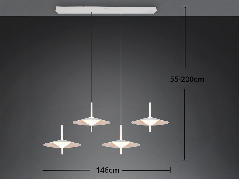 LED Pendelleuchte AMALO höhenverstellbar 4-flammig Weiß Breite 146cm