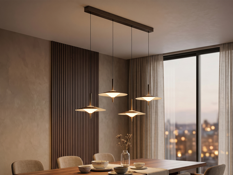 LED Pendelleuchte AMALO höhenverstellbar 4-flammig Platinum Breite 146cm