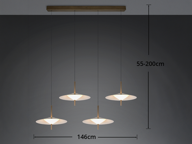 LED Pendelleuchte AMALO höhenverstellbar 4-flammig Platinum Breite 146cm