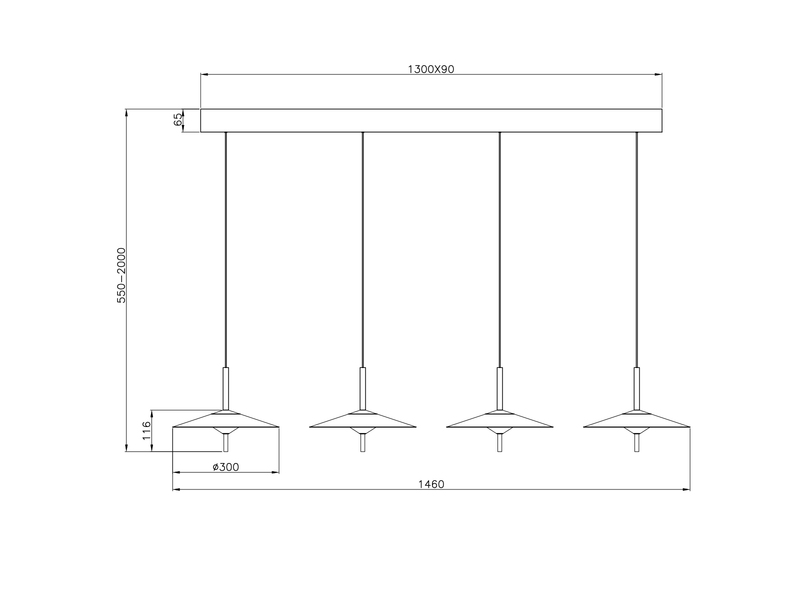 LED Pendelleuchte AMALO höhenverstellbar 4-flammig Platinum Breite 146cm