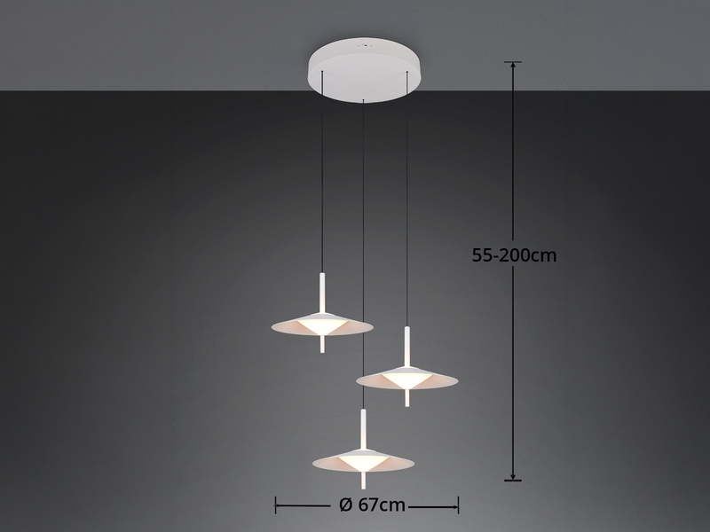 LED Pendelleuchte AMALO höhenverstellbar Weiß Cluster 3-flammig Ø 67cm