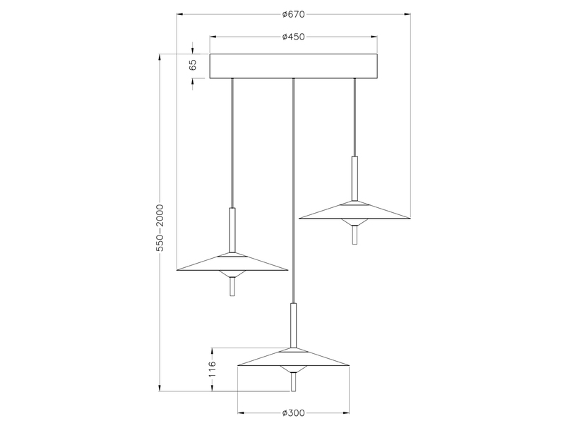 LED Pendelleuchte AMALO höhenverstellbar Platinum Cluster 3-flammig Ø 67cm