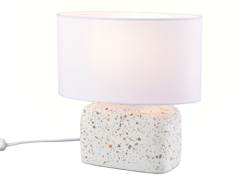 Kleine Tischlampe LIVARE mit E14 Stoffschirm Weiß & Betonfuß bunt, Höhe 24cm