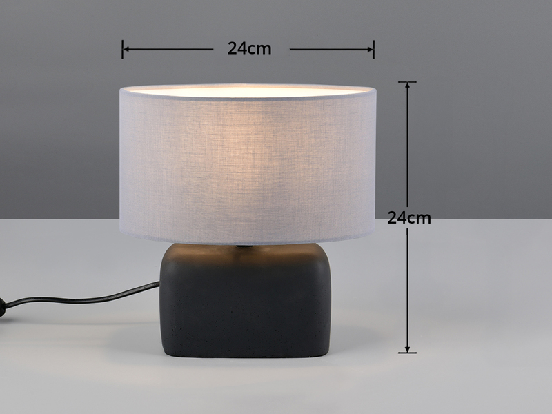 Kleine Tischlampe LIVARE mit E14 Stoffschirm Grau & Betonfuß Schwarz, Höhe 24cm
