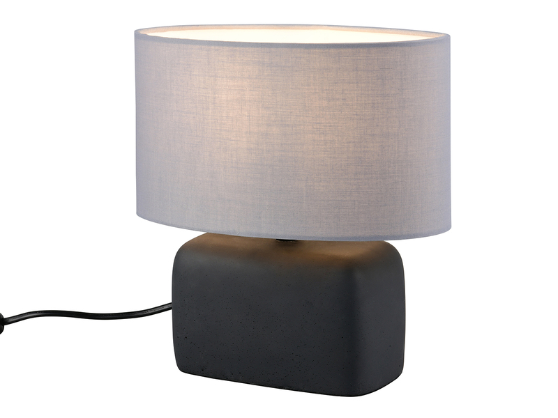 Kleine Tischlampe LIVARE mit E14 Stoffschirm Grau & Betonfuß Schwarz, Höhe 24cm