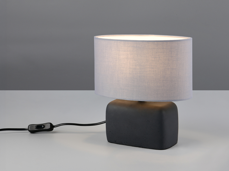 Kleine Tischlampe LIVARE mit E14 Stoffschirm Grau & Betonfuß Schwarz, Höhe 24cm