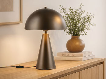 Große Tischleuchte ALFIE in Pilzform aus Metall Platinum, Höhe 43cm