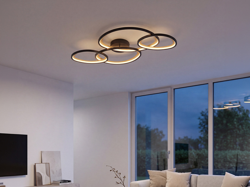 LED Deckenleuchte SIVO Schwarz mit Fernbedienung dimmbar, Breite 103cm