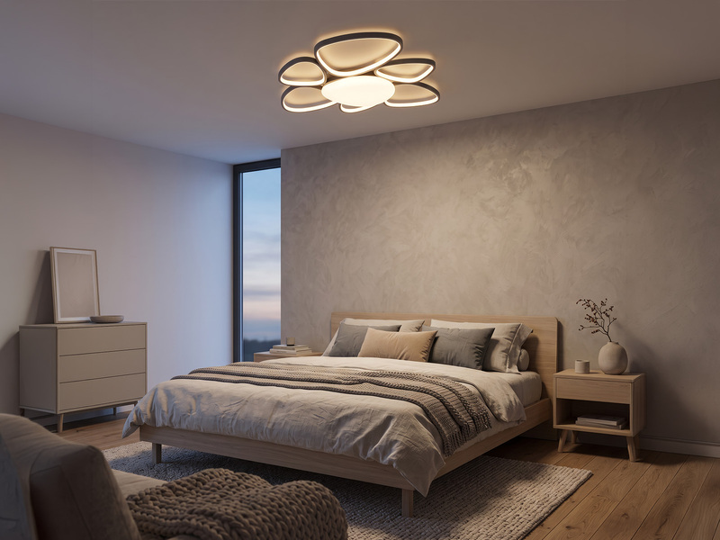 LED Deckenleuchte AMELIO Anthrazit mit Fernbedienung & Tageslicht, Breite 85cm