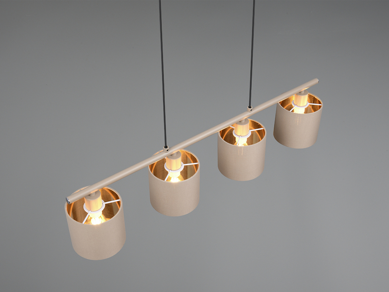 Pendelleuchte TOMMY 4-flammig E14 Stoffschirme Beige Gold, Breite 75cm
