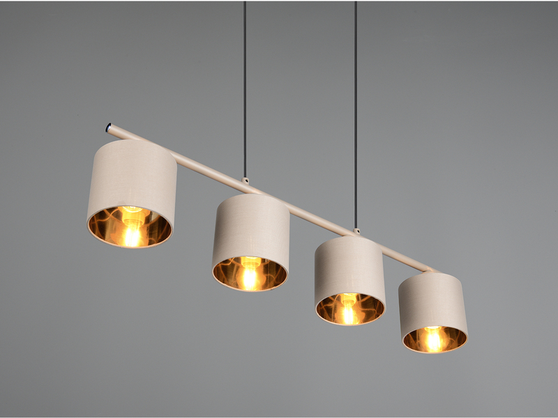 Pendelleuchte TOMMY 4-flammig E14 Stoffschirme Beige Gold, Breite 75cm