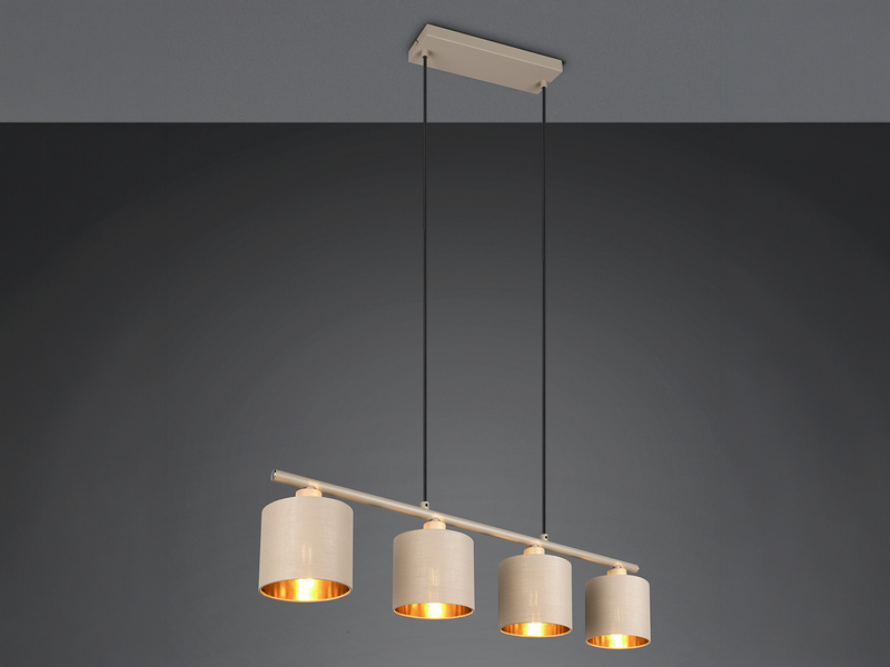 Pendelleuchte TOMMY 4-flammig E14 Stoffschirme Beige Gold, Breite 75cm