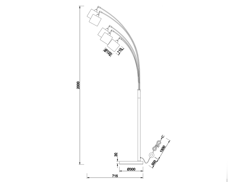 Stehlampe TOMMY gebogen 5-flammig Stoffschirme Beige Gold, Höhe 200cm