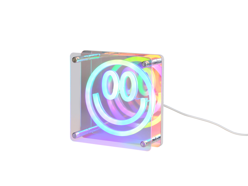 USB Deko Tischlampe ANELLI LED Smiley irisierend, 14,5 x 14,5cm