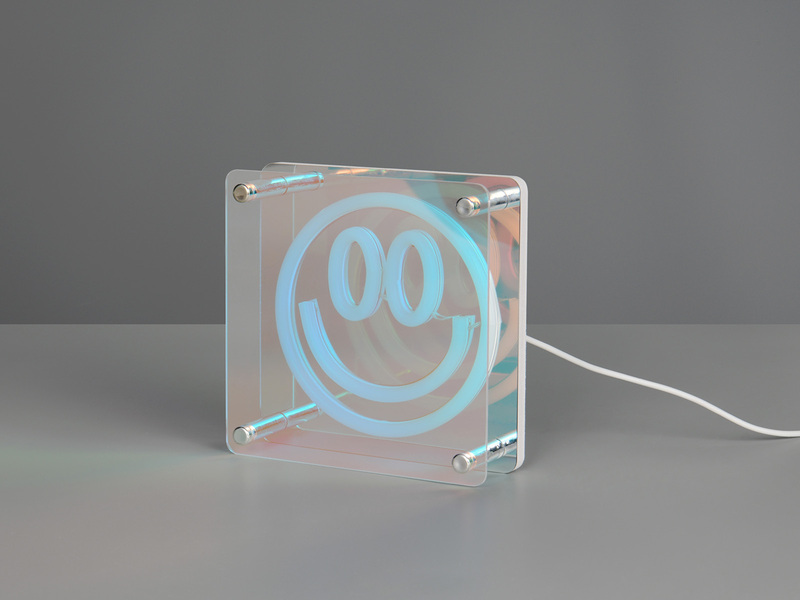 USB Deko Tischlampe ANELLI LED Smiley irisierend, 14,5 x 14,5cm