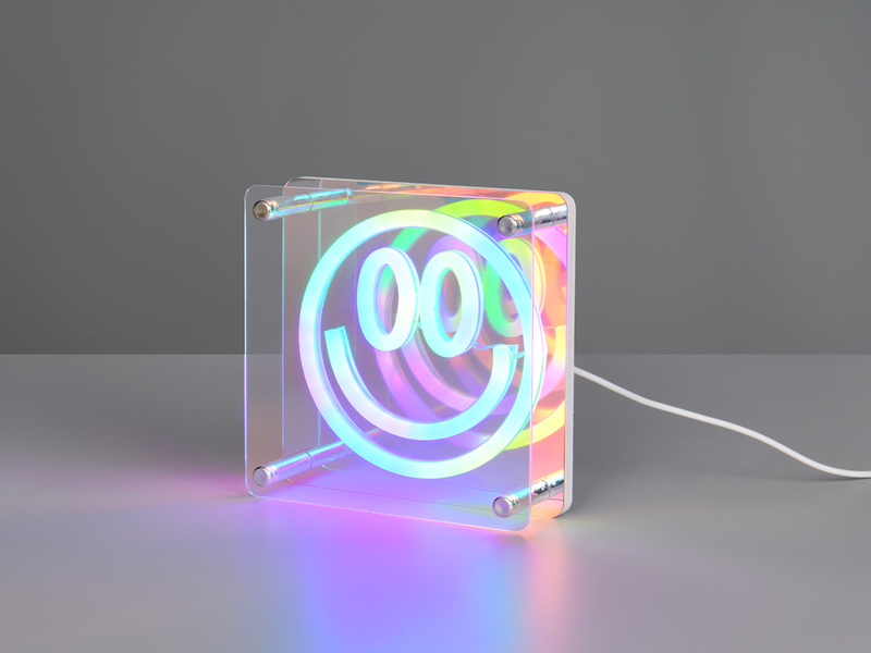 USB Deko Tischlampe ANELLI LED Smiley irisierend, 14,5 x 14,5cm