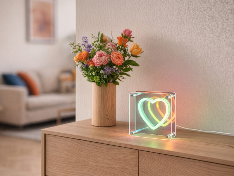 USB Deko Tischlampe QUERIDO LED Herz irisierend, 14,5 x 14,5cm
