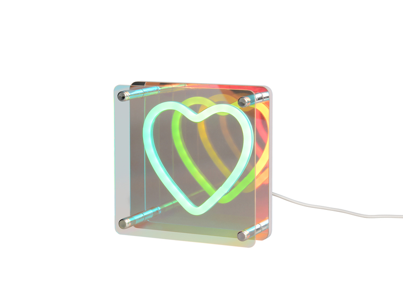 USB Deko Tischlampe QUERIDO LED Herz irisierend, 14,5 x 14,5cm