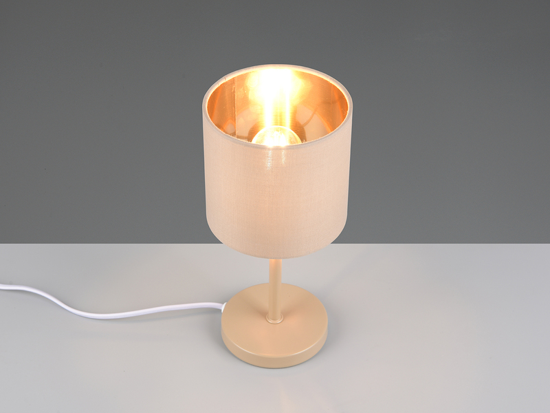 Tischlampe TOMMY Beige mit E14 Stoffschirm Beige Gold, Höhe 25,5cm