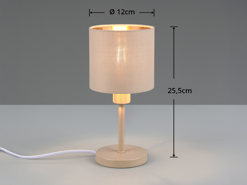 Tischlampe TOMMY Beige mit E14 Stoffschirm Beige Gold, Höhe 25,5cm