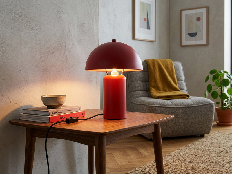 Tischleuchte ENYA Pilzform aus Metall in Rot, Höhe 25,5cm