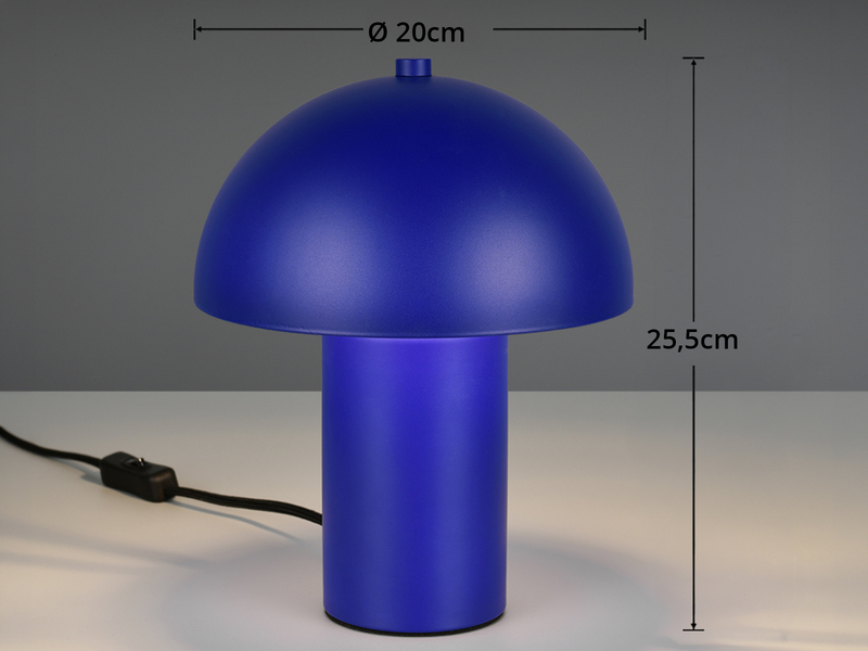 Tischleuchte ENYA Pilzform aus Metall in Blau, Höhe 25,5cm