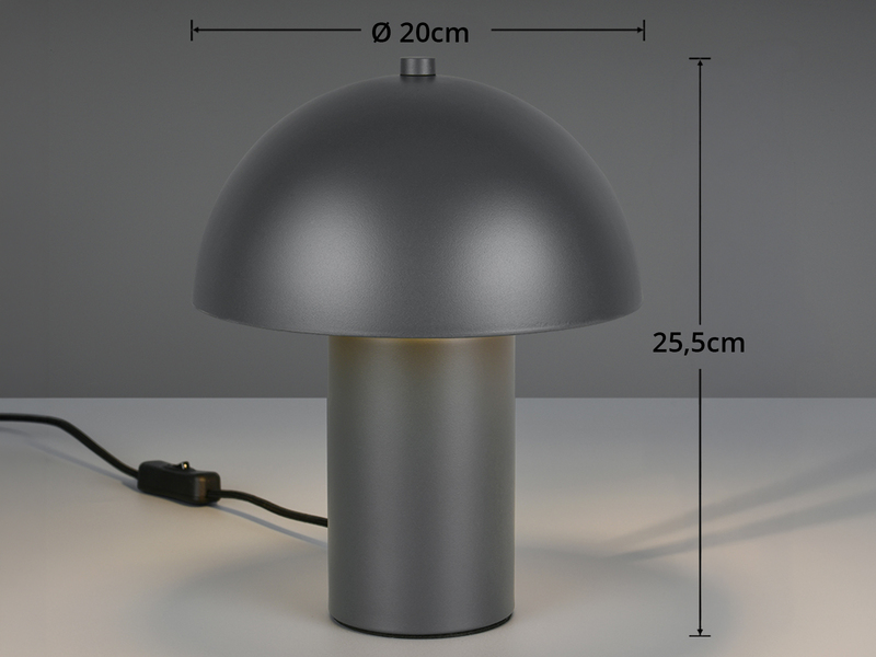 Tischleuchte ENYA Pilzform aus Metall in Anthrazit, Höhe 25,5cm
