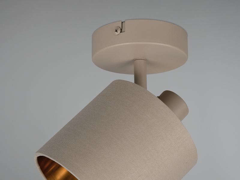 Wandstrahler TOMMY mit E14 Stoffschirm Beige Gold, Breite 12cm