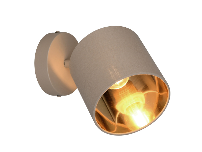 Wandstrahler TOMMY mit E14 Stoffschirm Beige Gold, Breite 12cm