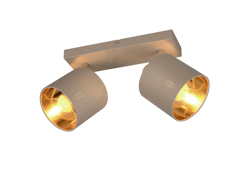 Deckenstrahler TOMMY 2-flammig E14 Stoffschirme Beige Gold, Breite 28cm