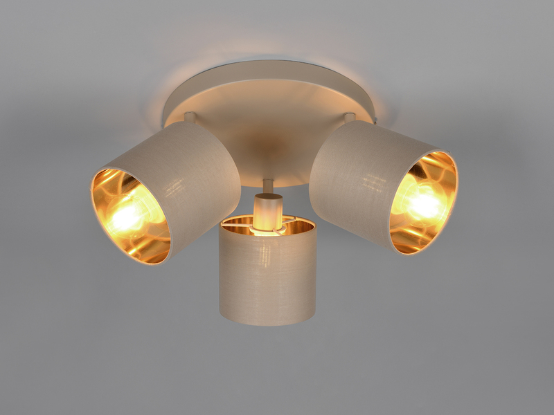 Deckenstrahler TOMMY 3-flammig Beige E14 Stoffschirme Beige Gold Ø 25cm
