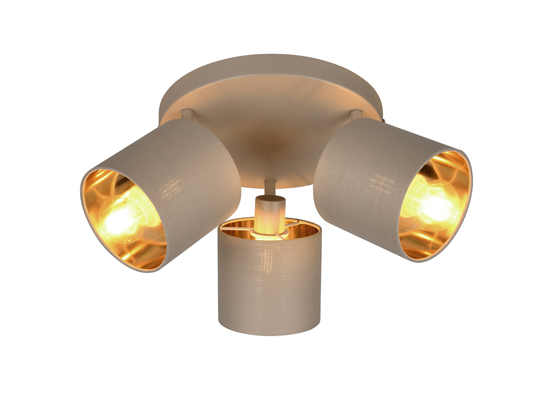 Deckenstrahler TOMMY 3-flammig Beige E14 Stoffschirme Beige Gold Ø 25cm