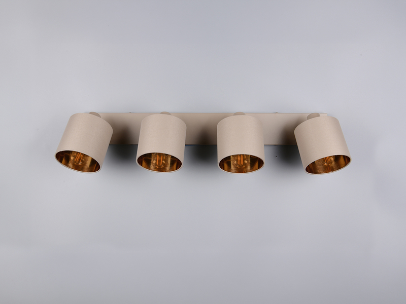 Deckenstrahler TOMMY 4-flammig E14 Stoffschirme Beige Gold, Breite 70cm