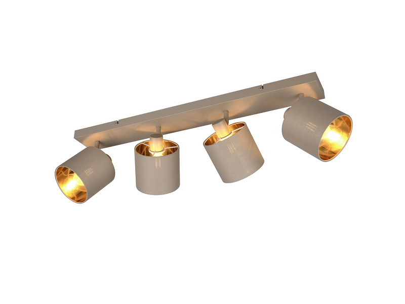 Deckenstrahler TOMMY 4-flammig E14 Stoffschirme Beige Gold, Breite 70cm