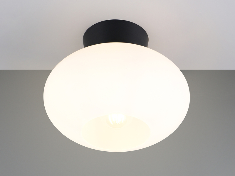 Kleine Deckenleuchte SIDERA Schwarz mit Opalglas Kugel Ø 26cm
