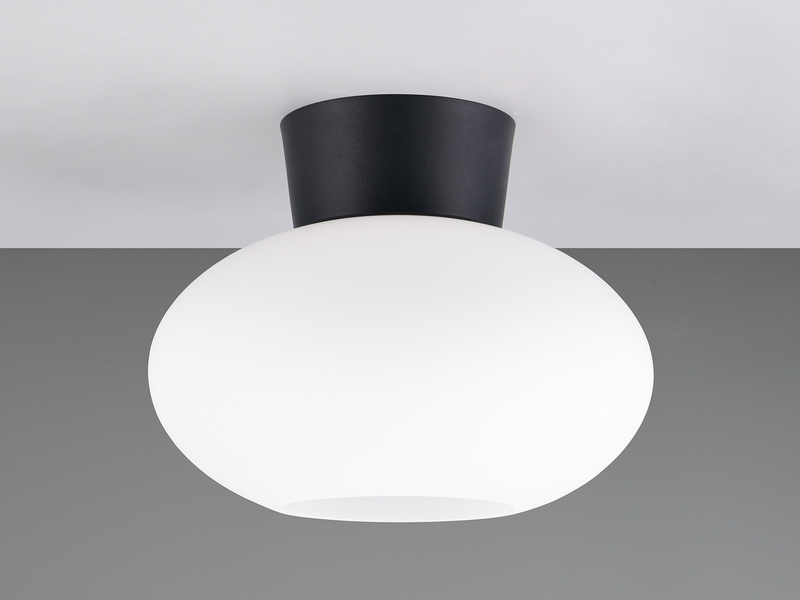 Kleine Deckenleuchte SIDERA Schwarz mit Opalglas Kugel Ø 26cm