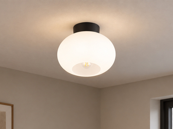 Kleine Deckenleuchte SIDERA Schwarz mit Opalglas Kugel Ø 26cm