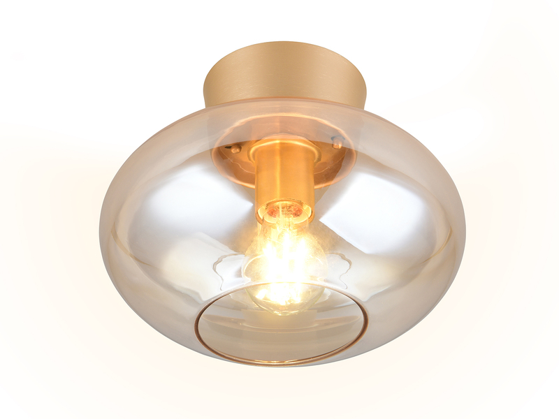 Kleine Deckenleuchte SIDERA Gold mit Glaskugel Bernsteinfarben Ø 26cm