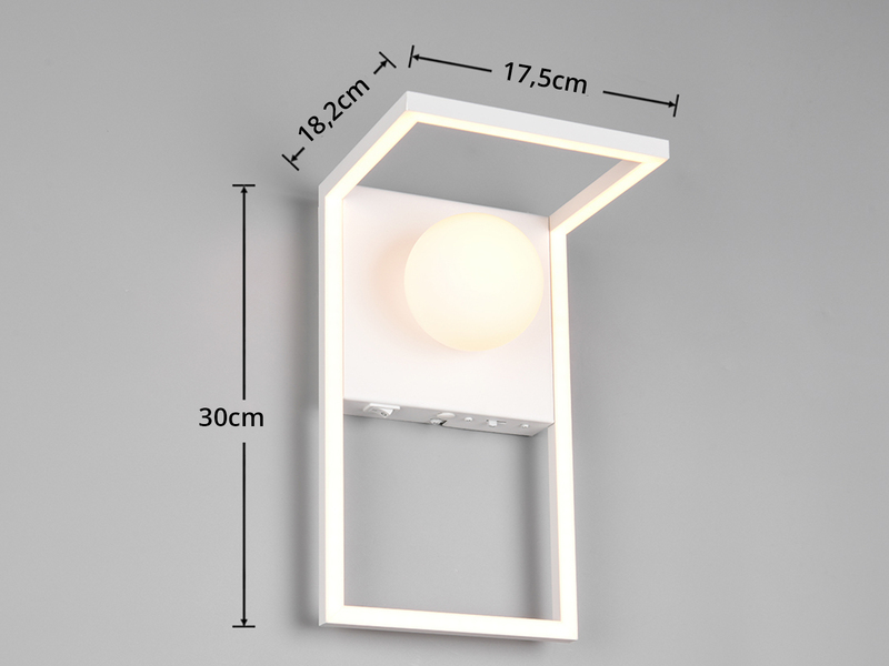LED Wandleuchte AROLA Weiß mit Schalter & Glaskugel, Höhe 30cm
