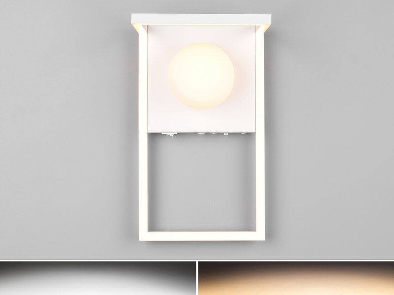 LED Wandleuchte AROLA Weiß mit Schalter & Glaskugel, Höhe 30cm