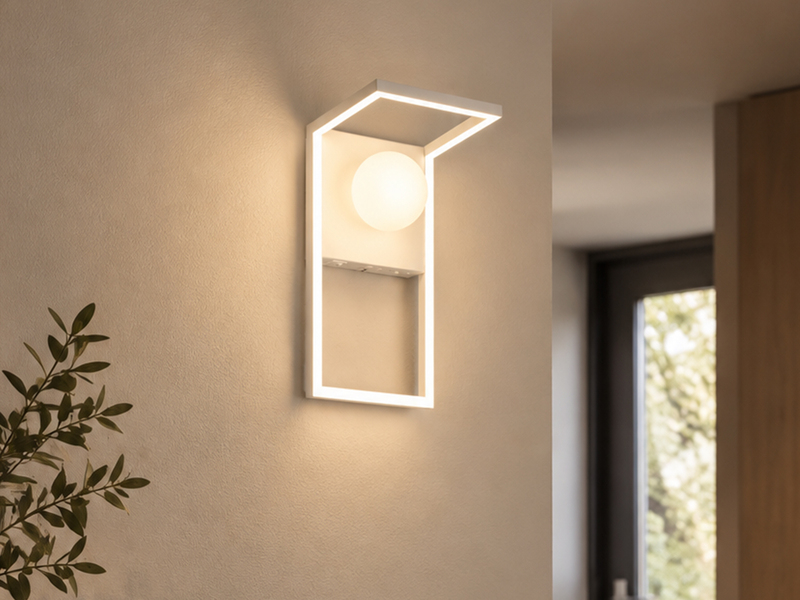 LED Wandleuchte AROLA Weiß mit Schalter & Glaskugel, Höhe 30cm