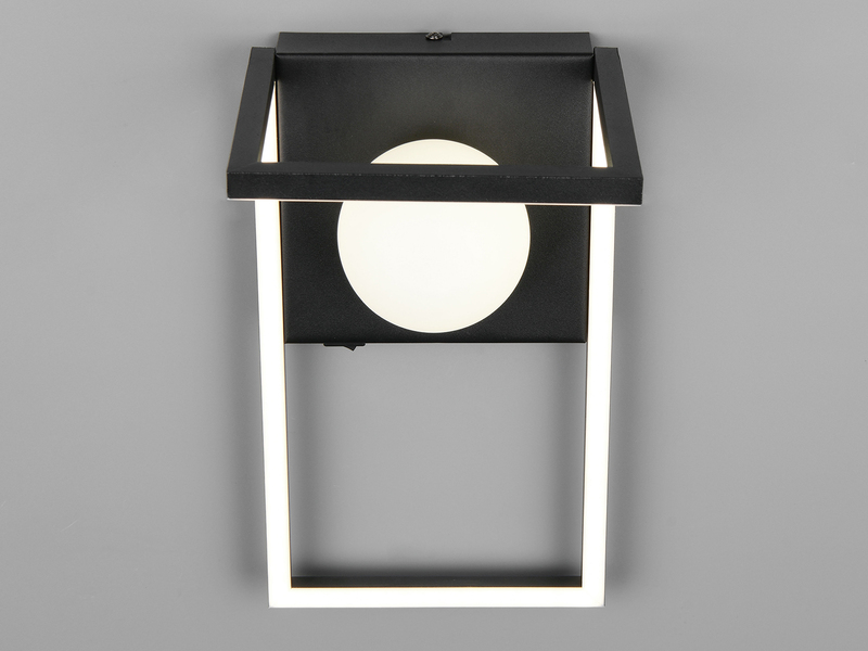 LED Wandleuchte AROLA Schwarz mit Schalter & Glaskugel, Höhe 30cm