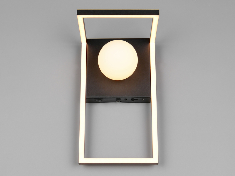 LED Wandleuchte AROLA Schwarz mit Schalter & Glaskugel, Höhe 30cm